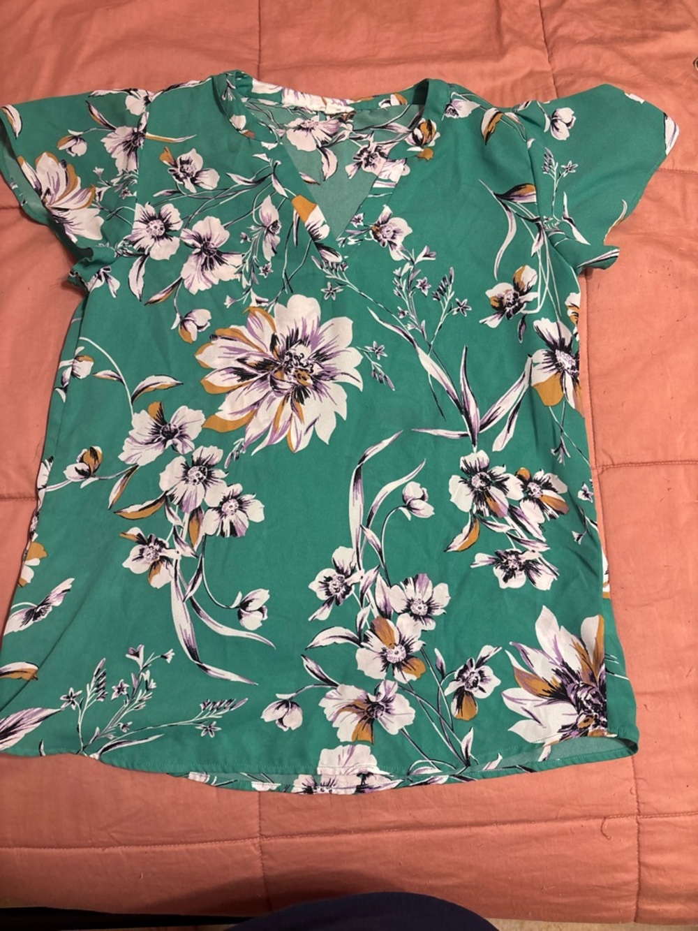 Maurices Green Floral Flutter Sleeve Blouse